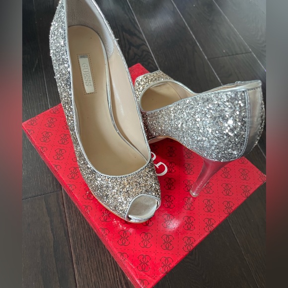 Guess Shoes - GUESS silver glitter heels